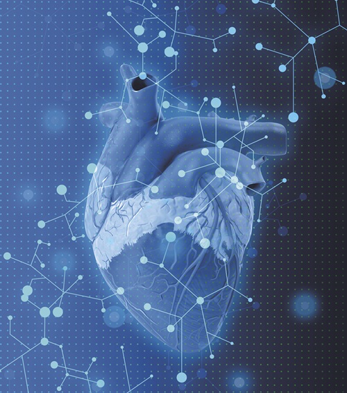 큰 복사 공간이 있는 현대적인 파란색 배경에 카지노 상징으로 심장 이미지